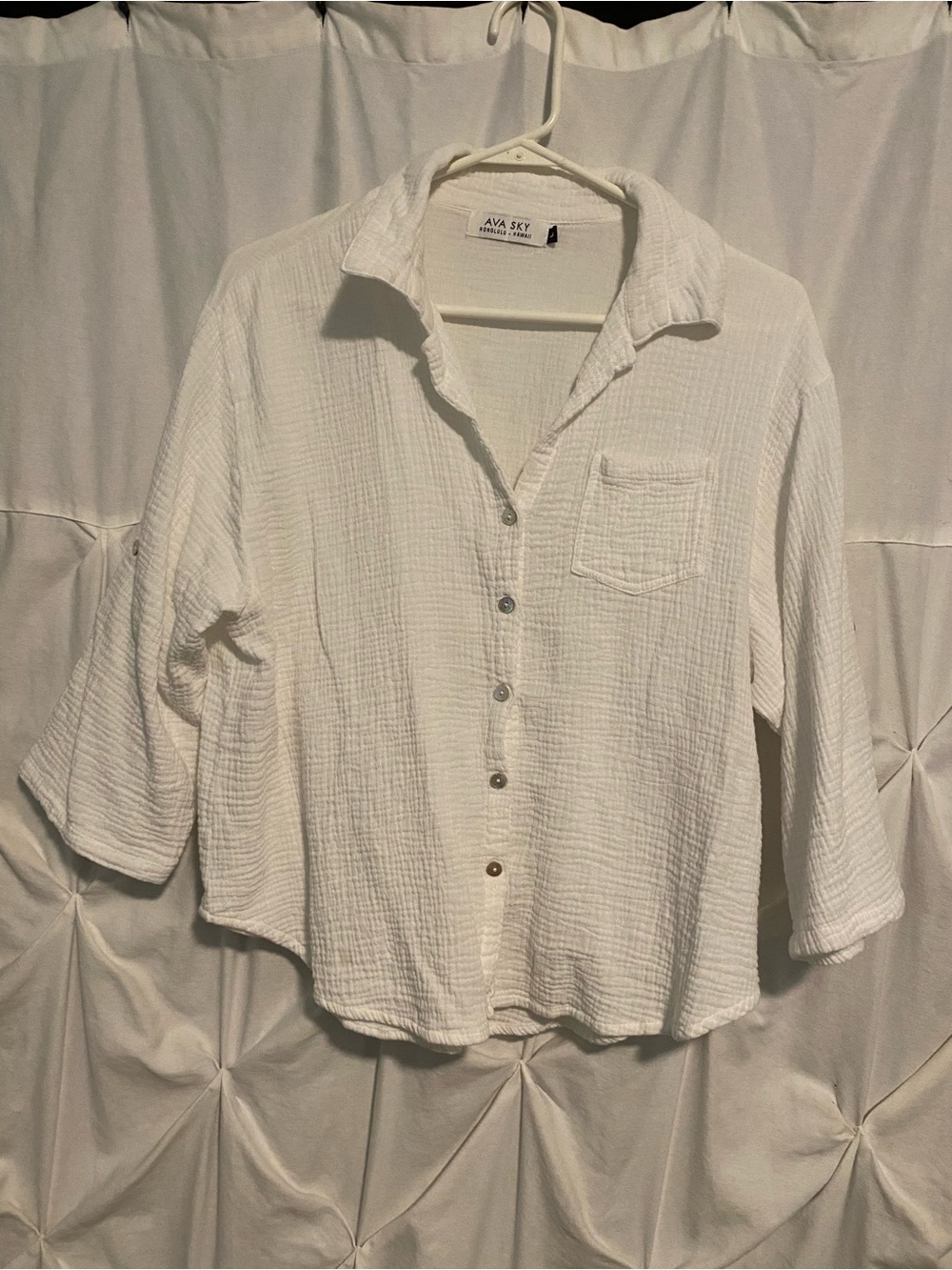 Ava Sky White Textured (muslin) Casual Button-Down Shirt